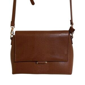 Miztique dark Carmel brown textured crocodile faux leather crossbody purse bag